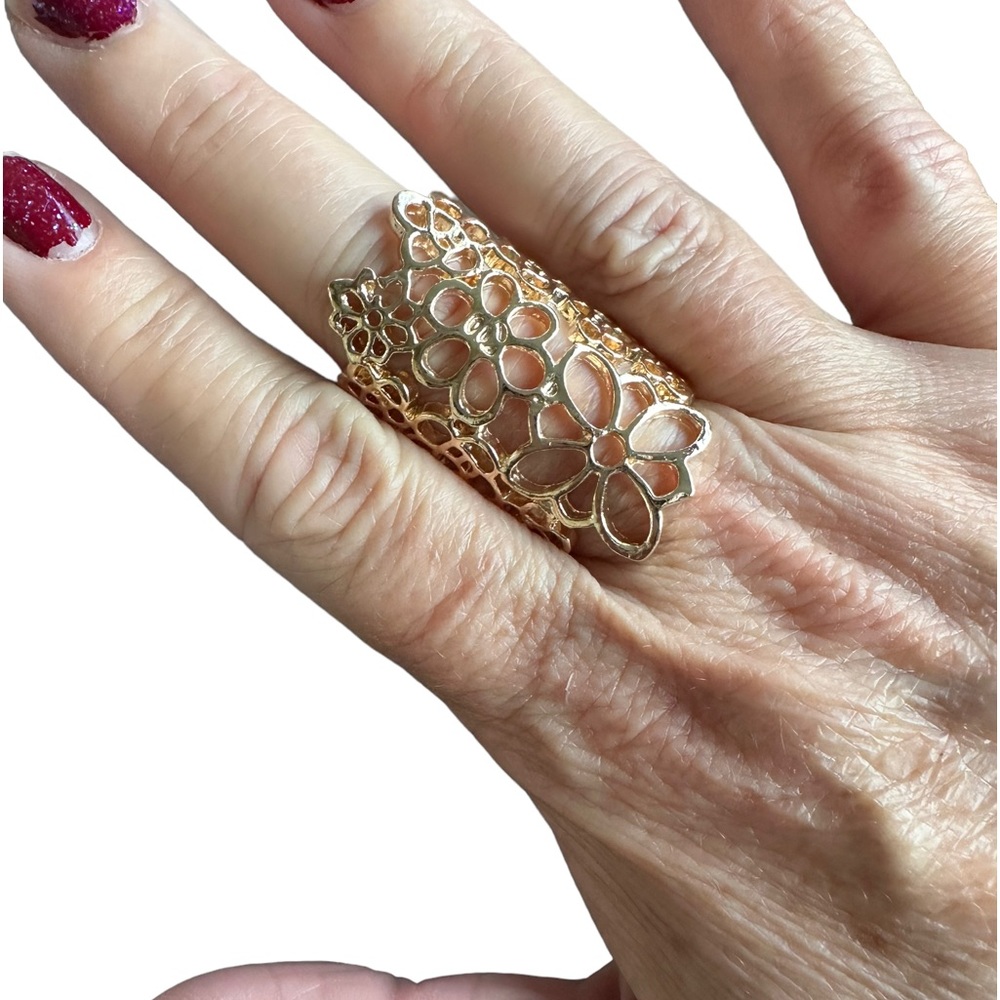 Gold Hollow Cut Flower Cuff Ring